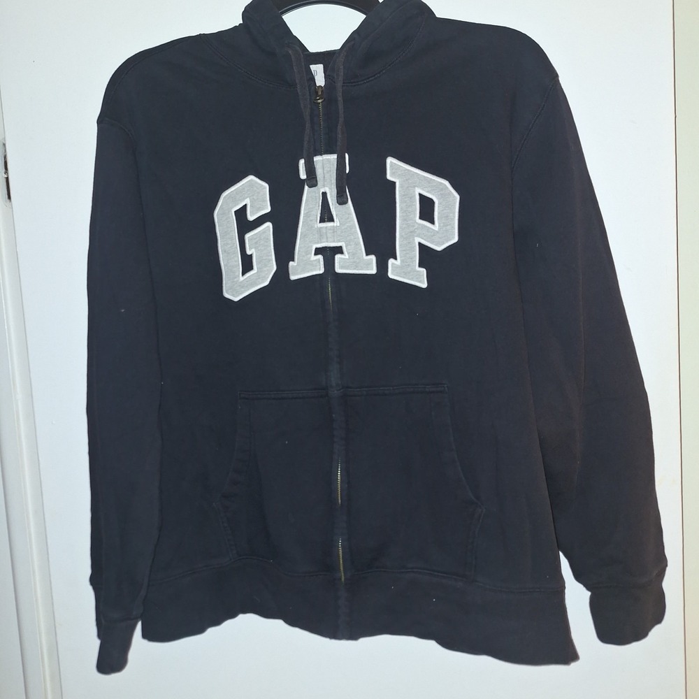 Gap Arch Logo Zip Up Hoodie Mens XL Black Embroidered Sweatshirt